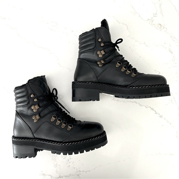 The Kooples Shoes - The Kooples Combat Ankle Boot Shoe Leather Lug Sole Black Moto Women's FR37 US 6